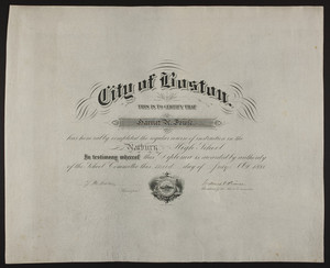 Roxbury High School diploma, 1880