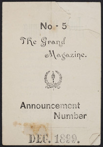 Grand magazine, no. 5, announcement number, Golden Hours Social-Camping Club, The Grand Publishing Co., 77 Kensington Heights, Meriden Connecticut, December 1899