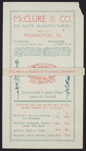 Trade card for McClure & Co., tin plate manufacturers, Washington, Pennsylvania, undated
