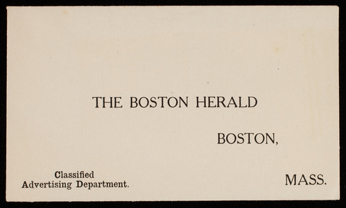 Envelope, The Boston Herald, Classified Advertising Department, 171 Tremont Street, Boston, Mass.