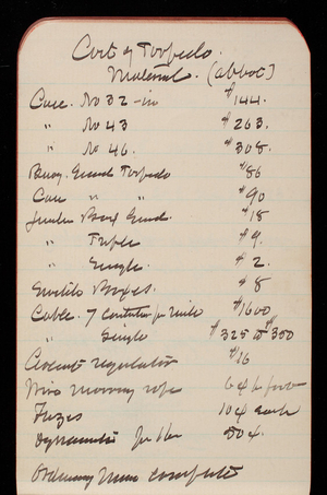 Thomas Lincoln Casey Notebook, Professional Memorandum, 1889-1892, undated, 10, Cost of Torpedo Material