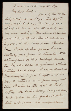 Thomas Lincoln Casey to General Silas Casey, August 28, 1876
