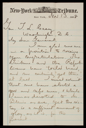 Henry Hall to Thomas Lincoln Casey, November 13, 1888