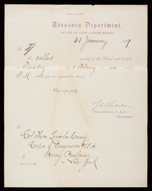 Office of the Light-house board to Thomas Lincoln Casey, January 31, 1887