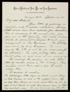 Bernard R. Green to Thomas Lincoln Casey, October 18, 1887