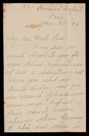 [Elizabeth Casey] to Thomas Lincoln Casey, January 22, 1896