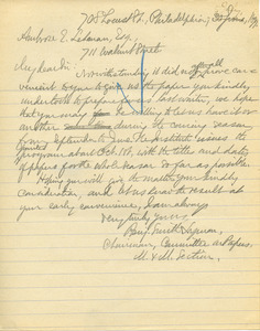 Letter from Benjamin Smith Lyman to Ambrose E. Lehman