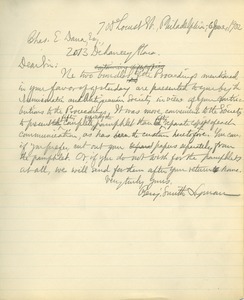 Letter from Benjamin Smith Lyman to Charles E. Dana