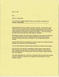 Memorandum from Mark H. McCormack to travel file