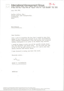 Letter from Mark H. McCormack to Gordon Jeffrey