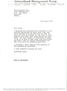 Letter from Mark H. McCormack to Fred Hemmings