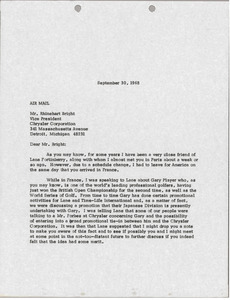 Letter from Mark H. McCormack to Rhinehart Bright