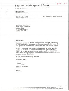 Letter from Mark H. McCormack to Ernest Saunders