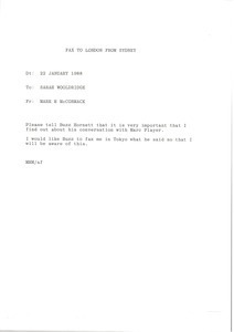 Fax from Mark H. McCormack to Sarah Wooldridge