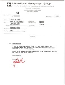 Fax from Michelle Lane to Mark H. McCormack