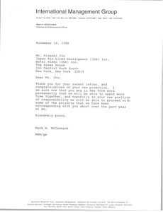 Letter from Mark H. McCormack to Hisashi Ito