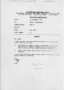 Fax from Ian Todd to Mark H. McCormack