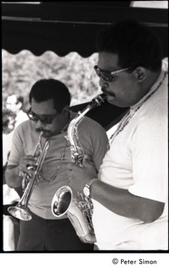 Cannonball Adderley (sax) and Nat Adderley (cornet), with the Cannonball Adderley Sextet, performing at Jackie Robinson's jazz concert