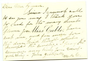 Letter from Miss Cable to Florence Porter Lyman