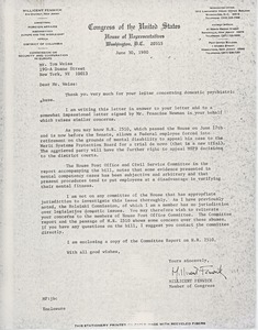 Letter from Millicent Fenwick to Tom Weiss