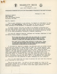 Letter from Marilyn Rice to Corinne F. Hammett