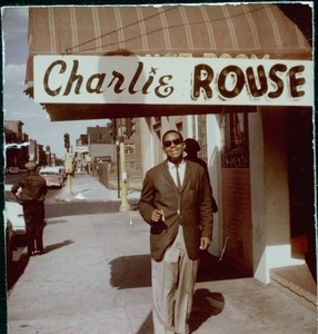 Charlie Rouse, posed beneath his name on the marquee at Connolly's Stardust Room
