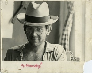 Dan Keller: portrait wearing a Panama hat, Montague Farm Commune