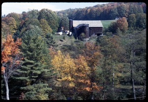 View of Montague Farm barn and house during the fall, Montague Farm Commune