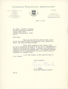 Letter from Andy C. Clarke to Elmer C. Bartels