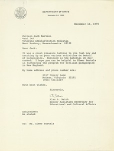 Letter from Alan A. Reich to Jack Barleon