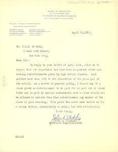 Letter from New York Superintendent of Schools to W.E.B. Du Bois