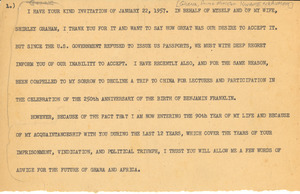Letter from W. E. B. Du Bois to Kwame Nkrumah