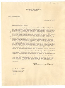 Memo from Florence M. Read to W. E. B. Du Bois