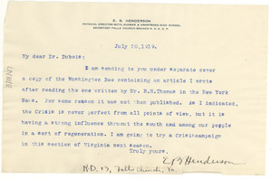 Letter from E. B. Henderson to W. E. B. Du Bois