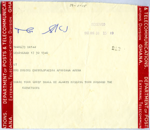 Telegram from V. V. Kuznetsov to Shirley Graham