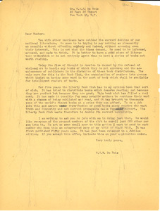 Circular letter from W. E. B. Du Bois to Liberty Book Club members