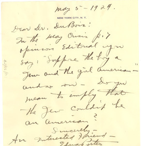 Letter from Edna Porter to W. E. B. Du Bois