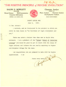 Letter from Ralph E. Rowlett to W. E. B. Du Bois