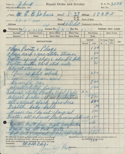 Willys-Overland repair order and invoice