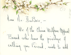 Letter from China Welfare Appeal to W. E. B. Du Bois