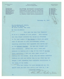 Letter from William Arms Fisher to W. E. B. Du Bois
