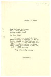 Letter from Crisis to Hubert A. Brown
