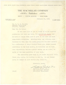Letter from Macmillan Company to W. E. B. Du Bois