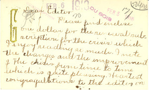 Letter from Hetty E. Gilbert to W. E. B. Du Bois