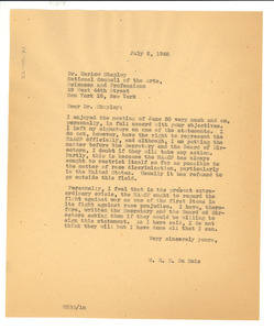 Letter from W. E. B. Du Bois to National Council of Arts, Sciences and Professions