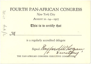 Fourth Pan African Congress delegate blank