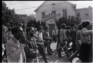 Antiwar demonstration at Fort Dix, N.J.: Protesters marching past Christian Serviceman's Center