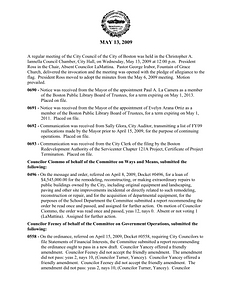 City Council meeting minutes, May 13, 2009