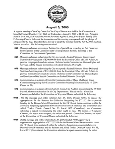 City Council meeting minutes, August 5, 2009