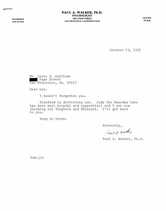 Correspondence from Paul Walker to Lou Sullivan (October 23, 1985)